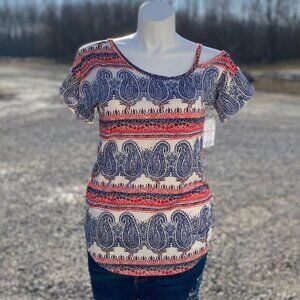 Women's Plus Paisley Cold Shoulder NWT
